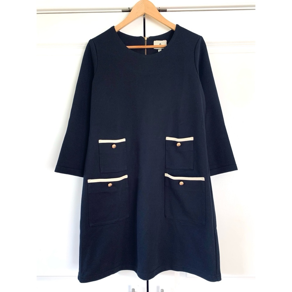 Tuckernuck Francoise Mod Mini Dress Black Pocket Shift 3/4 Sleeve NEW Size M